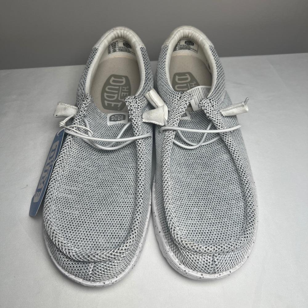 Hey Dude Wally Sox Wide Men 10E Stone White Mesh Slip On Casual Loafers NEW - Picture 2 of 6